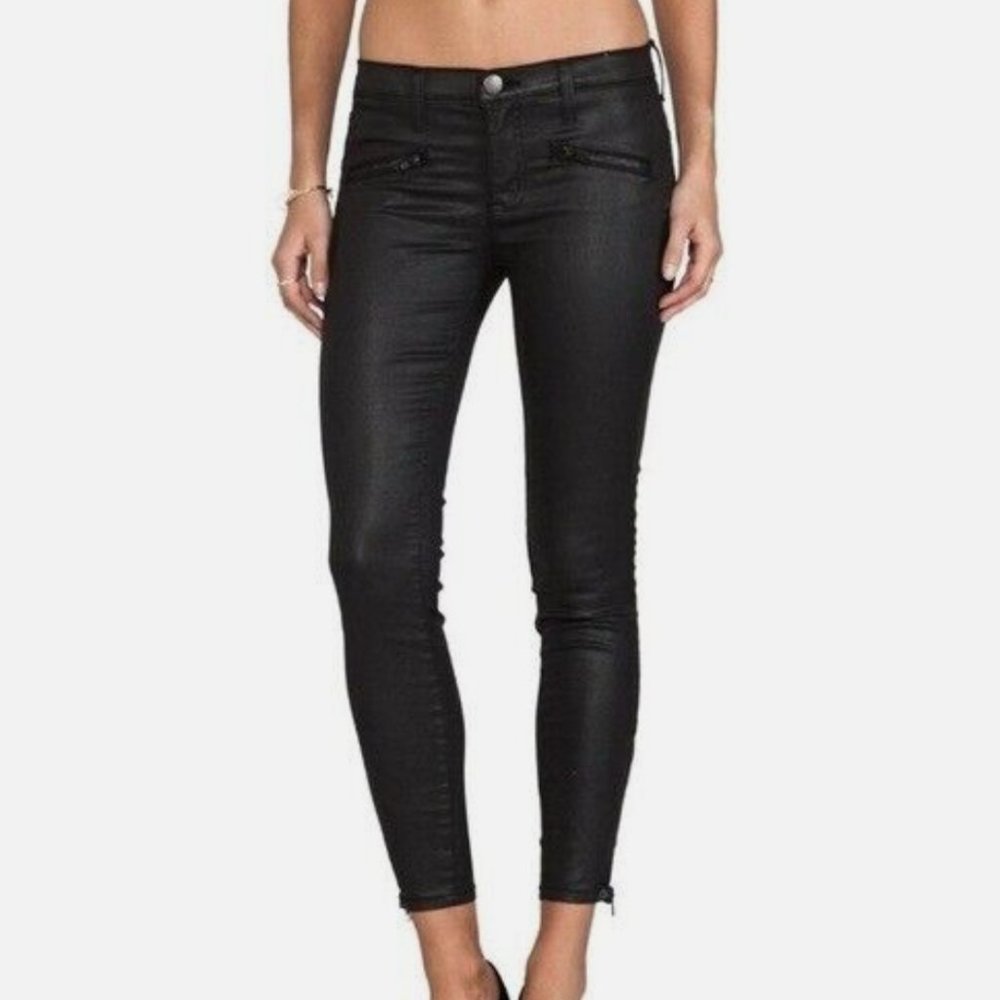 NWT CURRENT ELLIOT Stiletto Zip Skinny Jeans sz 26 Black Coated Jeans